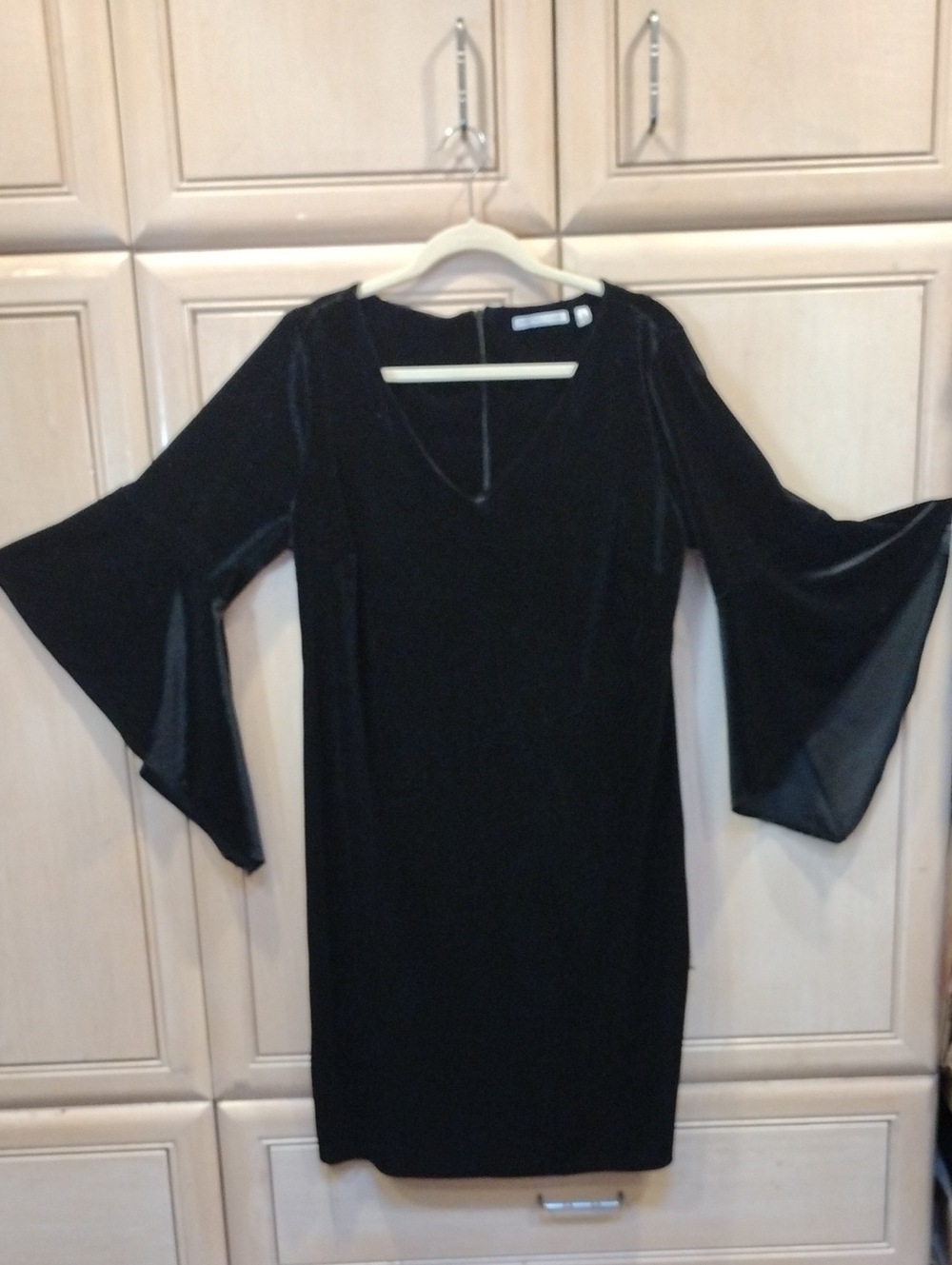 🖤Vtg Black Velvet Whimsigoth Witchy Bell Sleeve Midi Dress